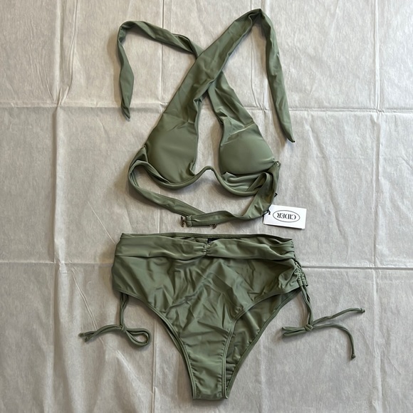 Cider Solid Criss Cross Halter Underwire Bikini Set - Picture 1 of 3